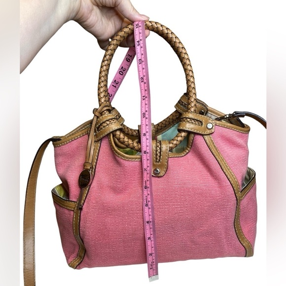 Fossil Modern Vintage Pink Canvas & Leather Convertible Crossbody Satchel Bag - Picture 8 of 15